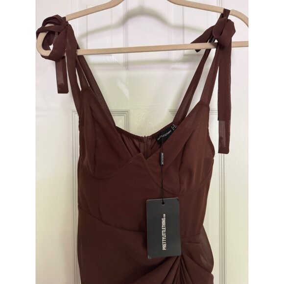 PrettyLittleThing Chocolate Brown Underwire Detail Draped Midi Dress sz 10 - Picture 8 of 9